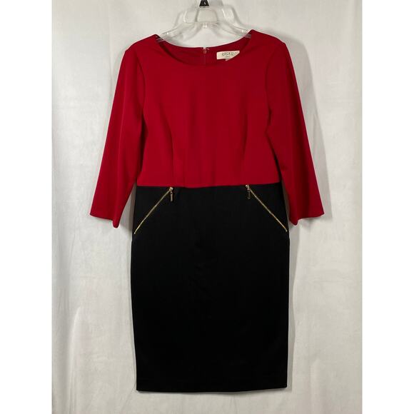 Kasper Dress Red & Black Color Block 3/4 Sleeve Shift Dress Size 12 - Picture 7 of 7